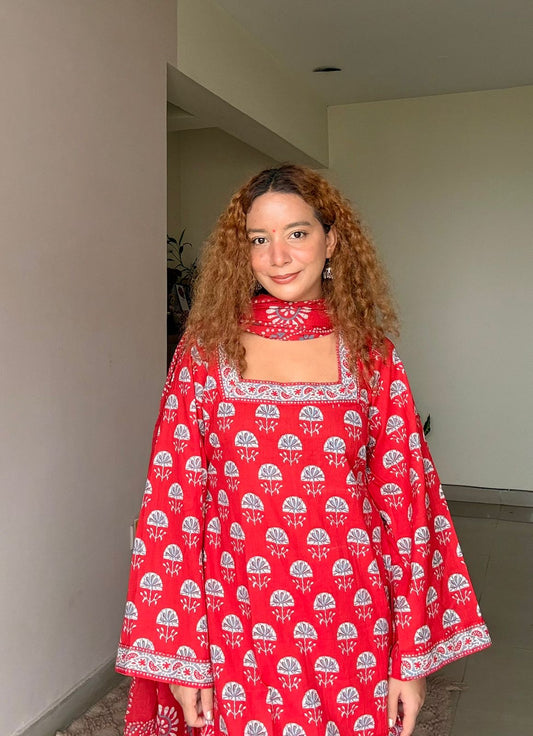 Red Velvet Plazo Set