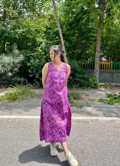 Purple bandhej A-line dress
