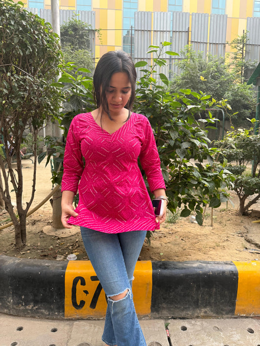 Pink Bhandej Short Kurti