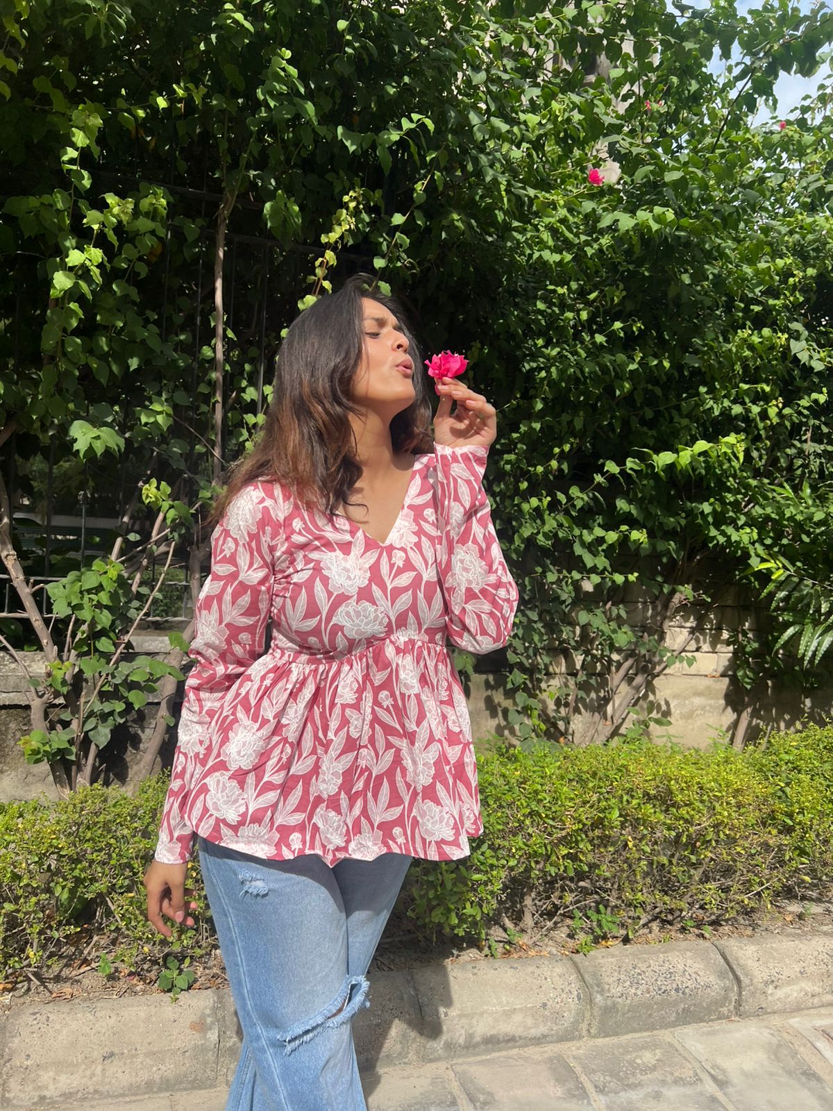 Pink Bloom Short Kurti Top