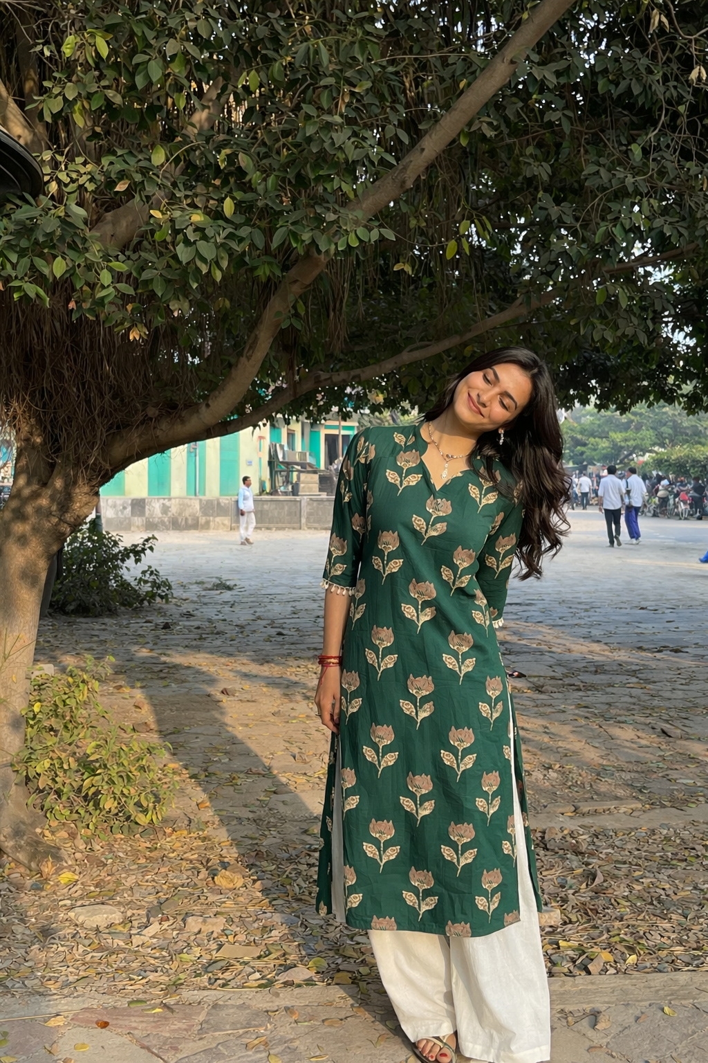 Green Lotus Long Kurti