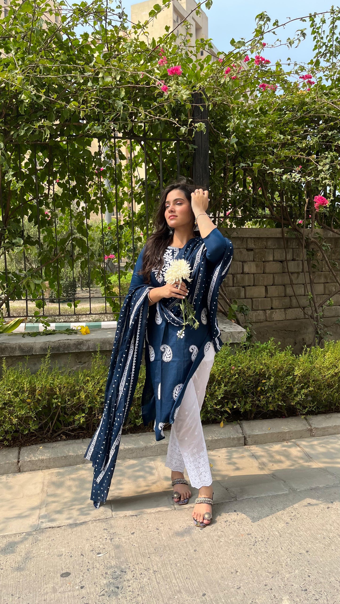 Blue Chikankari Kurti Set