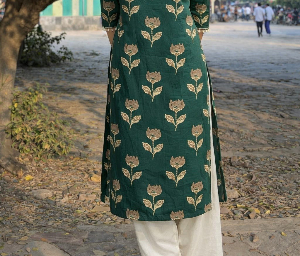 Green Lotus Long Kurti