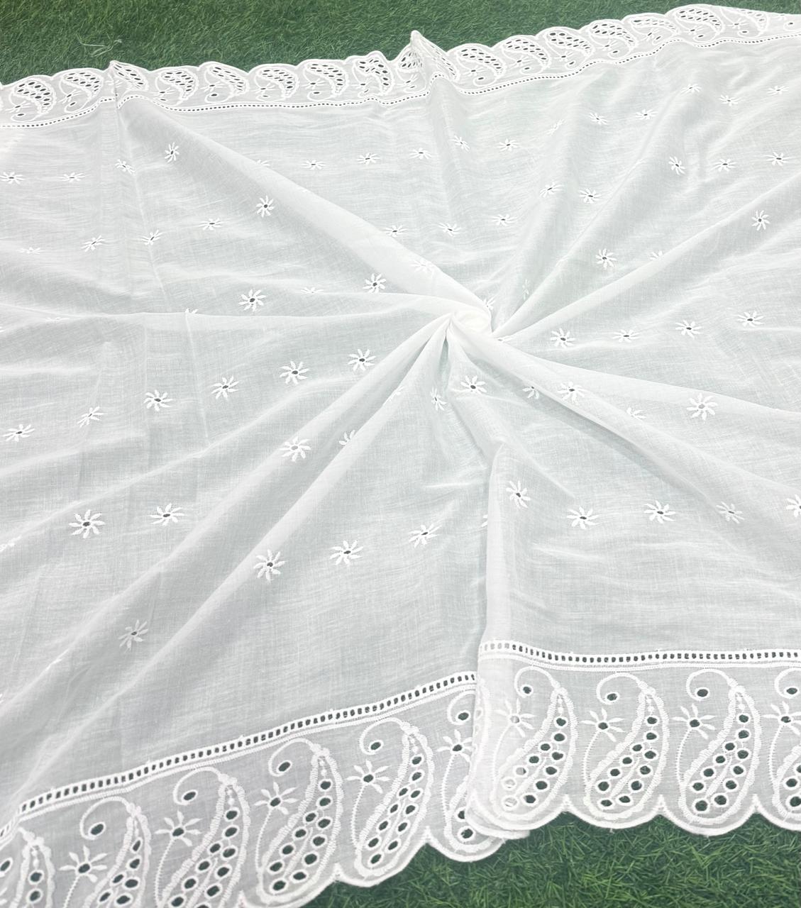 White Dyeable Embroidered Dupatta