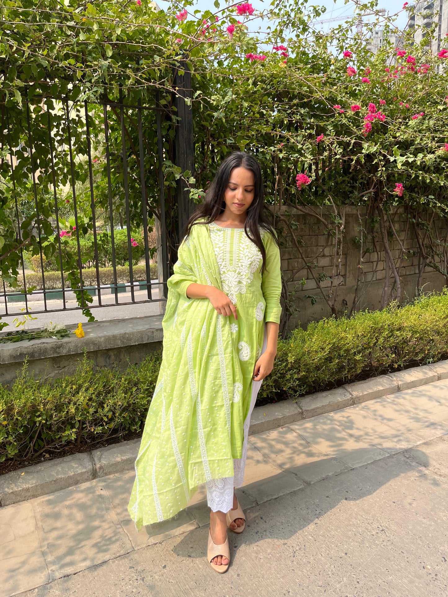 Light Green Chikankari Kurti set