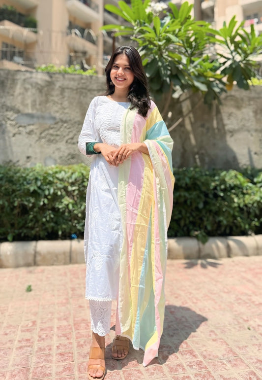 Rangvasant Chikankari suit set ( with pastel dupatta )
