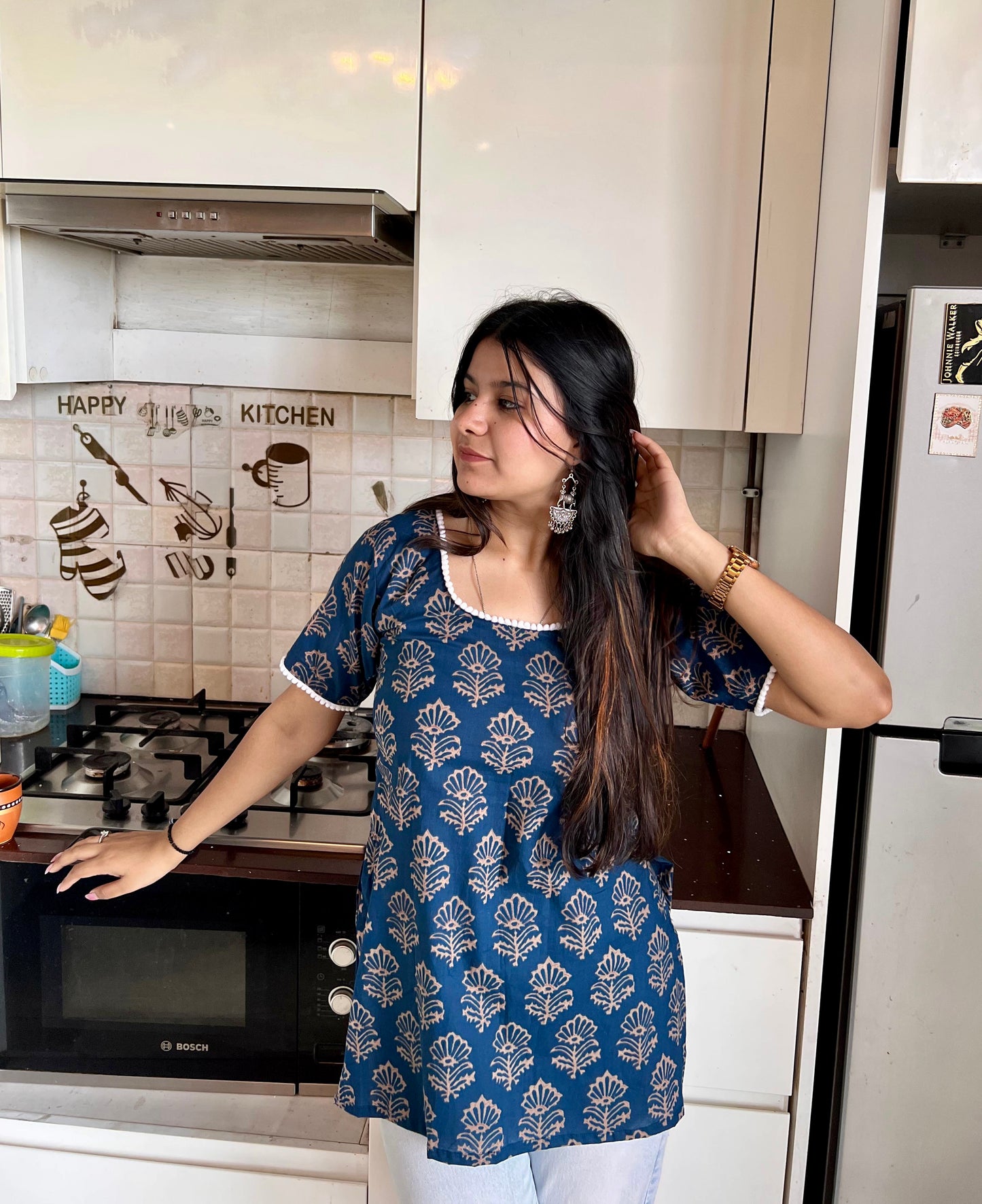 Vintage Blue Straight Short Kurti