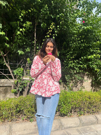 Pink Bloom Short Kurti Top