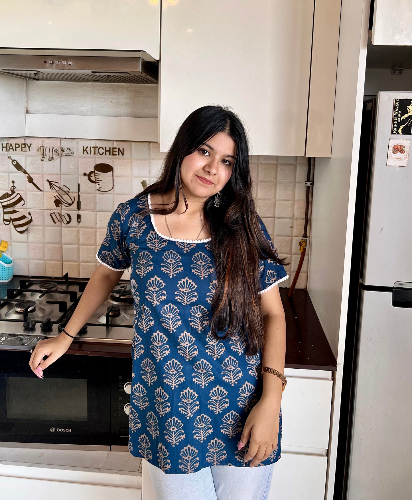 Vintage Blue Straight Short Kurti