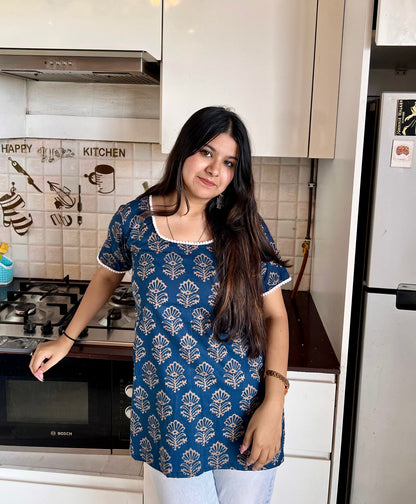 Vintage Blue Straight Short Kurti