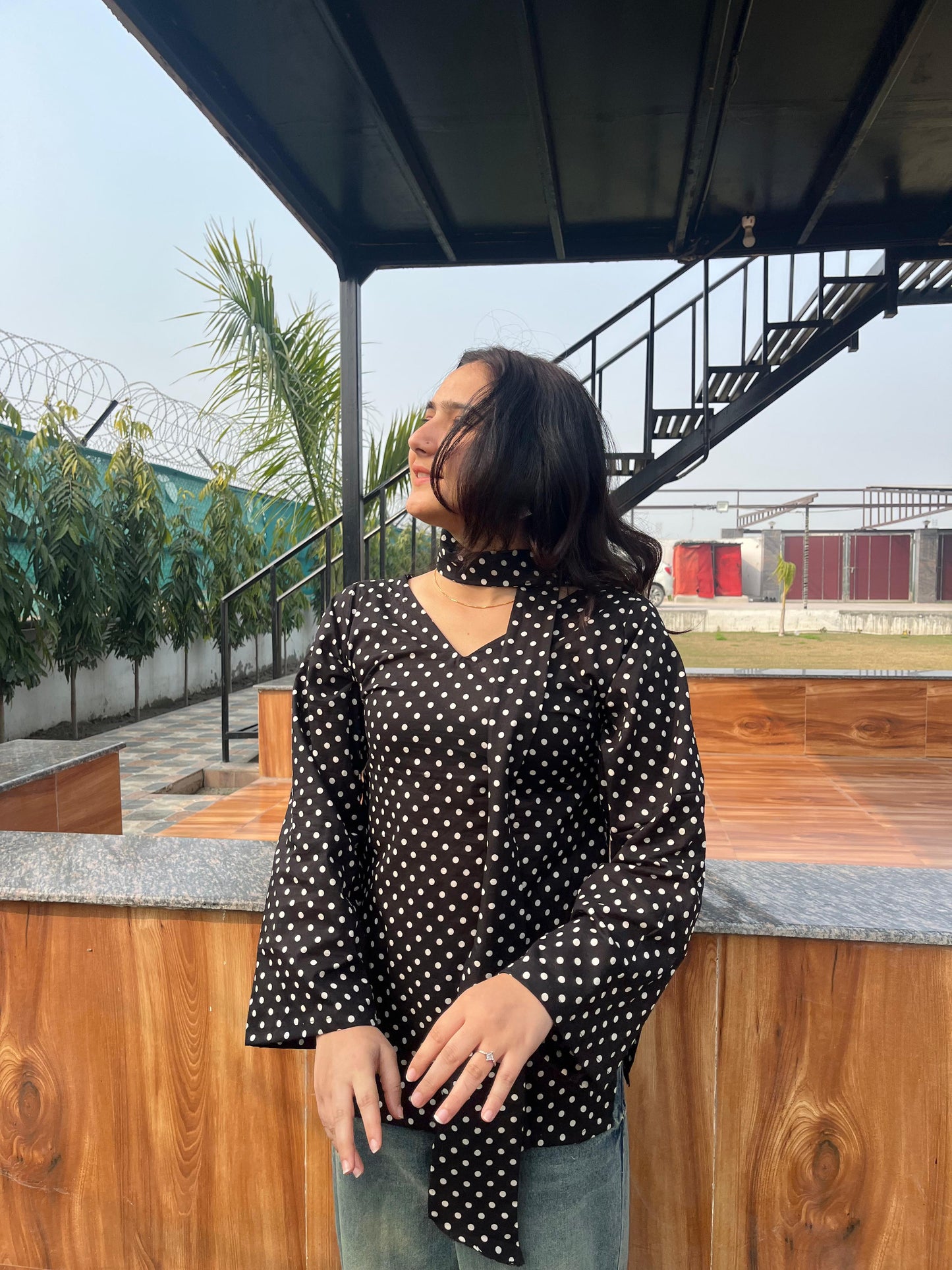 Black Polka Kurti (with neckband)