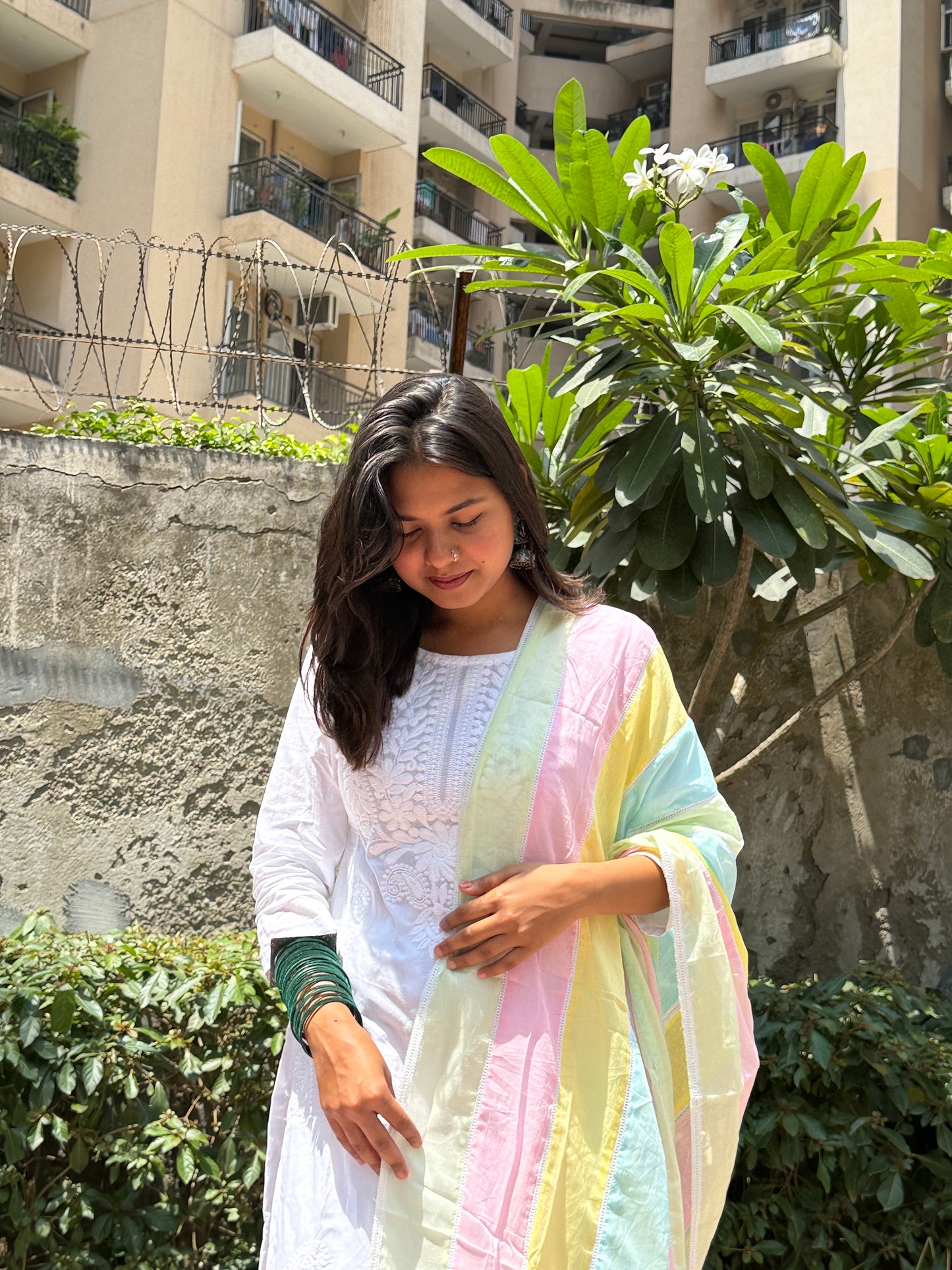 Rangvasant Chikankari suit set ( with pastel dupatta )