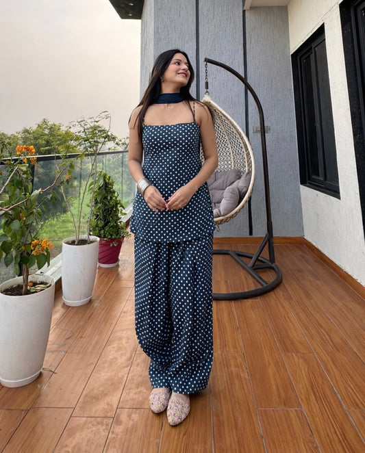 Blue polka Farshi Salwar Set