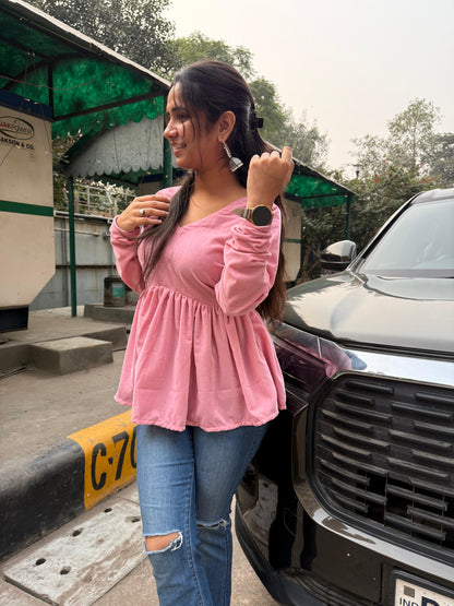 Pink Velvet Short Kurti
