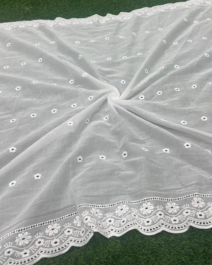 White Dyeable Embroidered Dupatta