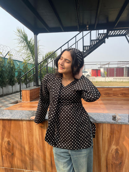 Black Polka Kurti (with neckband)