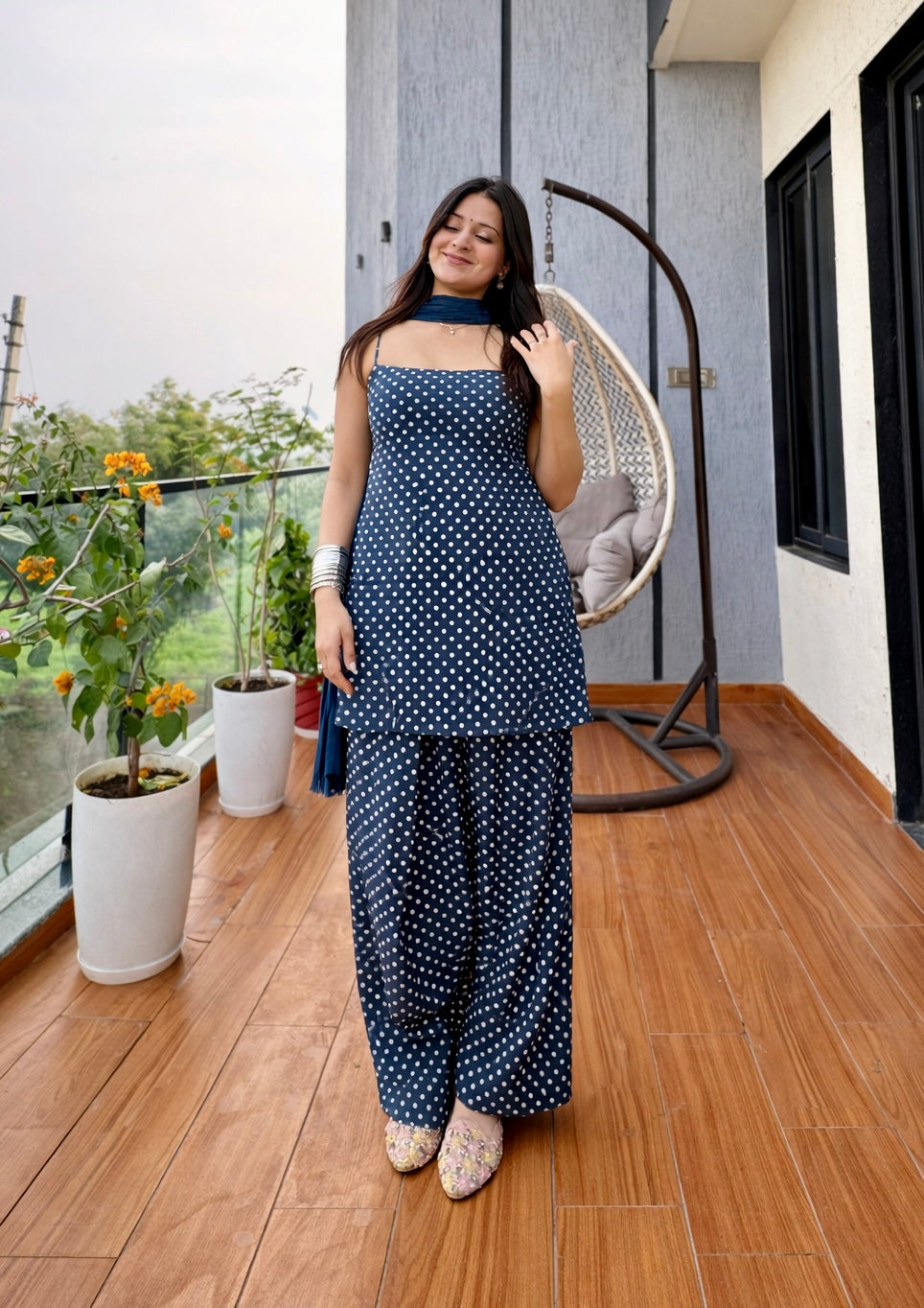 Blue polka Farshi Salwar Set