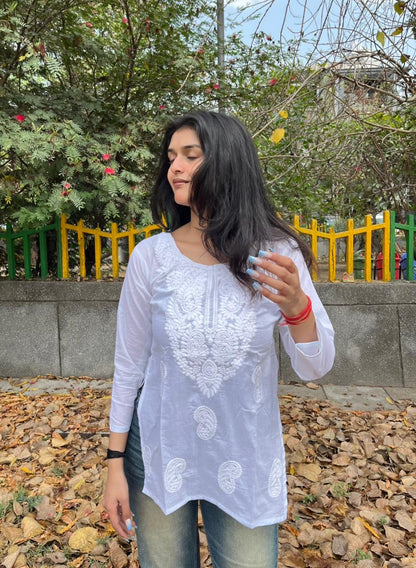 White Chikankari Short Kurti