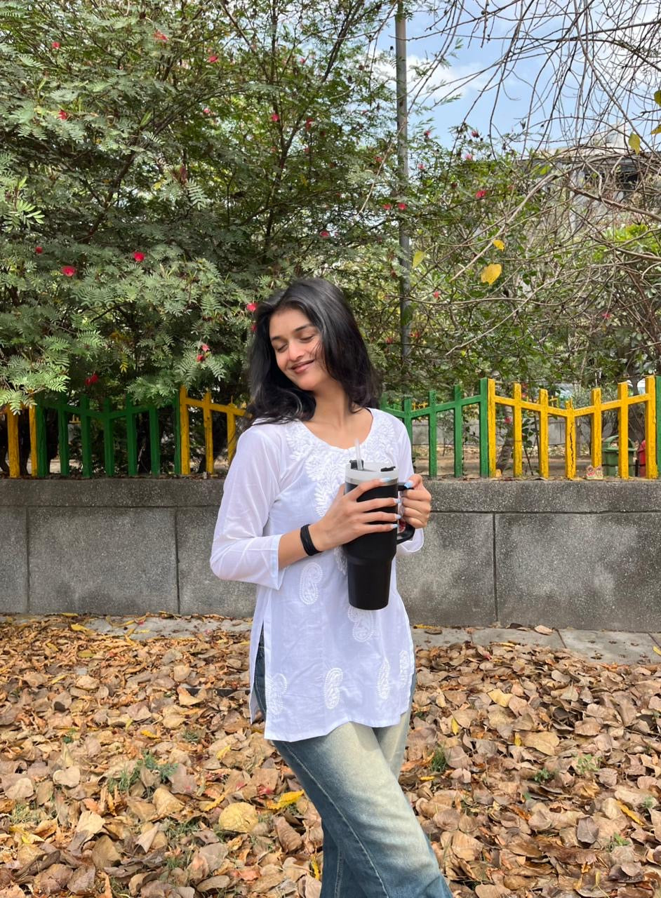 White Chikankari Short Kurti