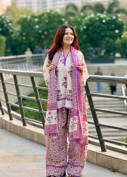 Haseen Farshi Salwar Set ( with matching purple chiffon dupatta )