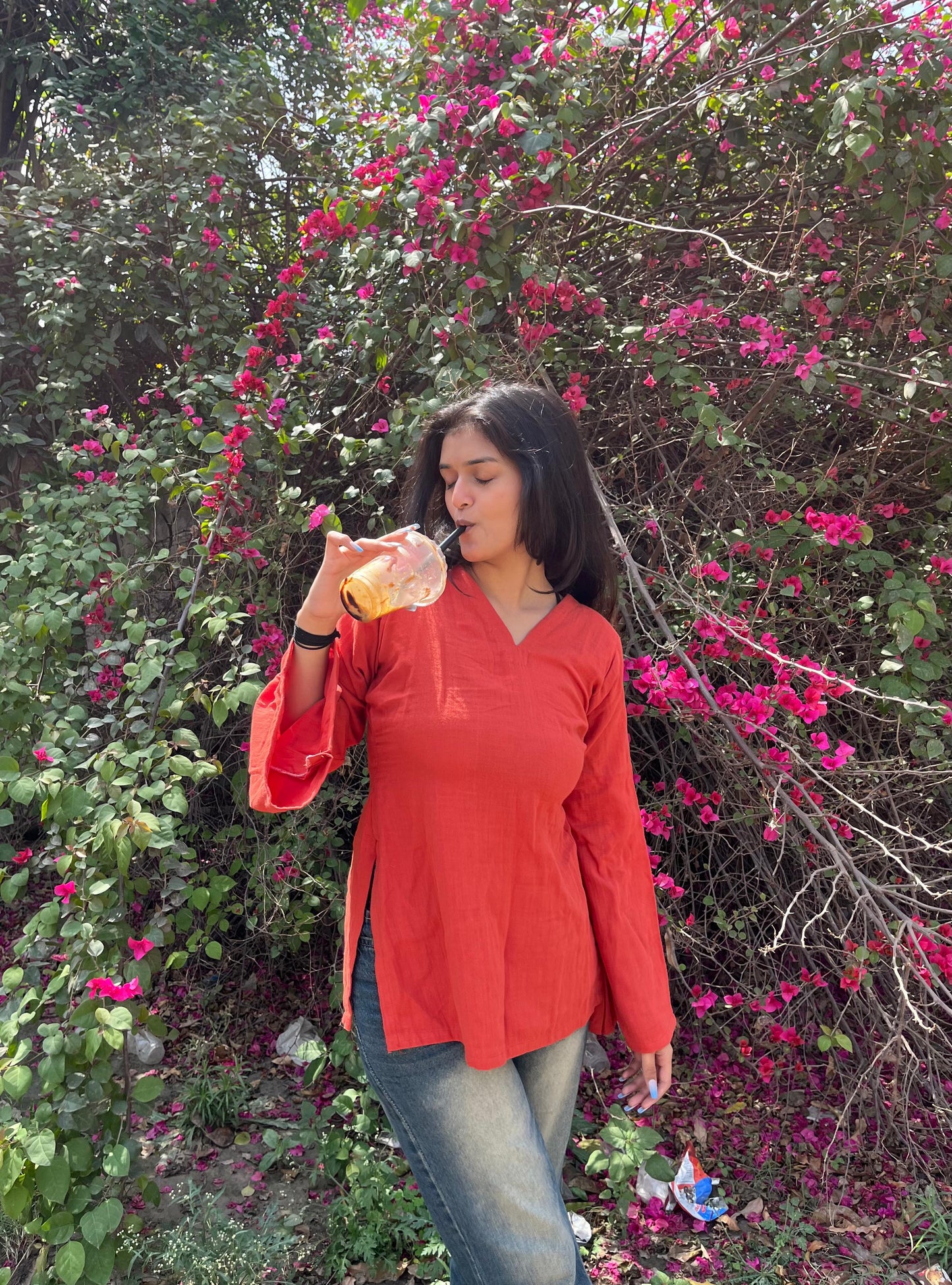 Brick Corset Back Short Kurti
