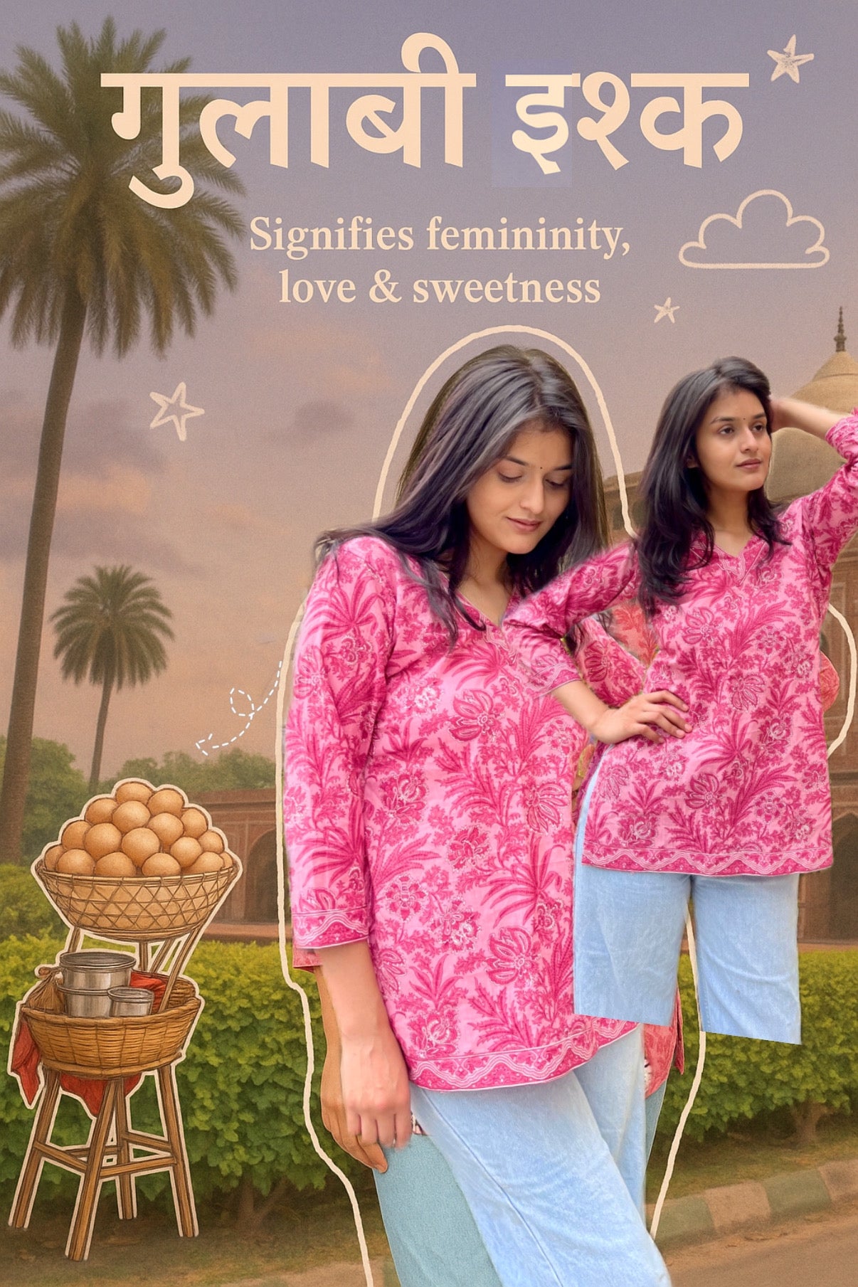 Gulabi Ishq Straight Short Kurti