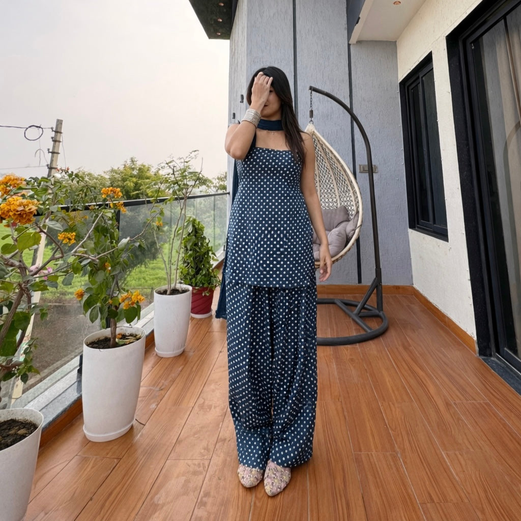 Blue polka Farshi Salwar Set