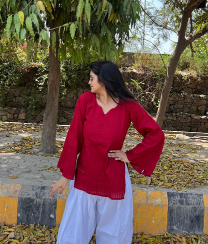 Maroon pintex Farshi Salwar Set