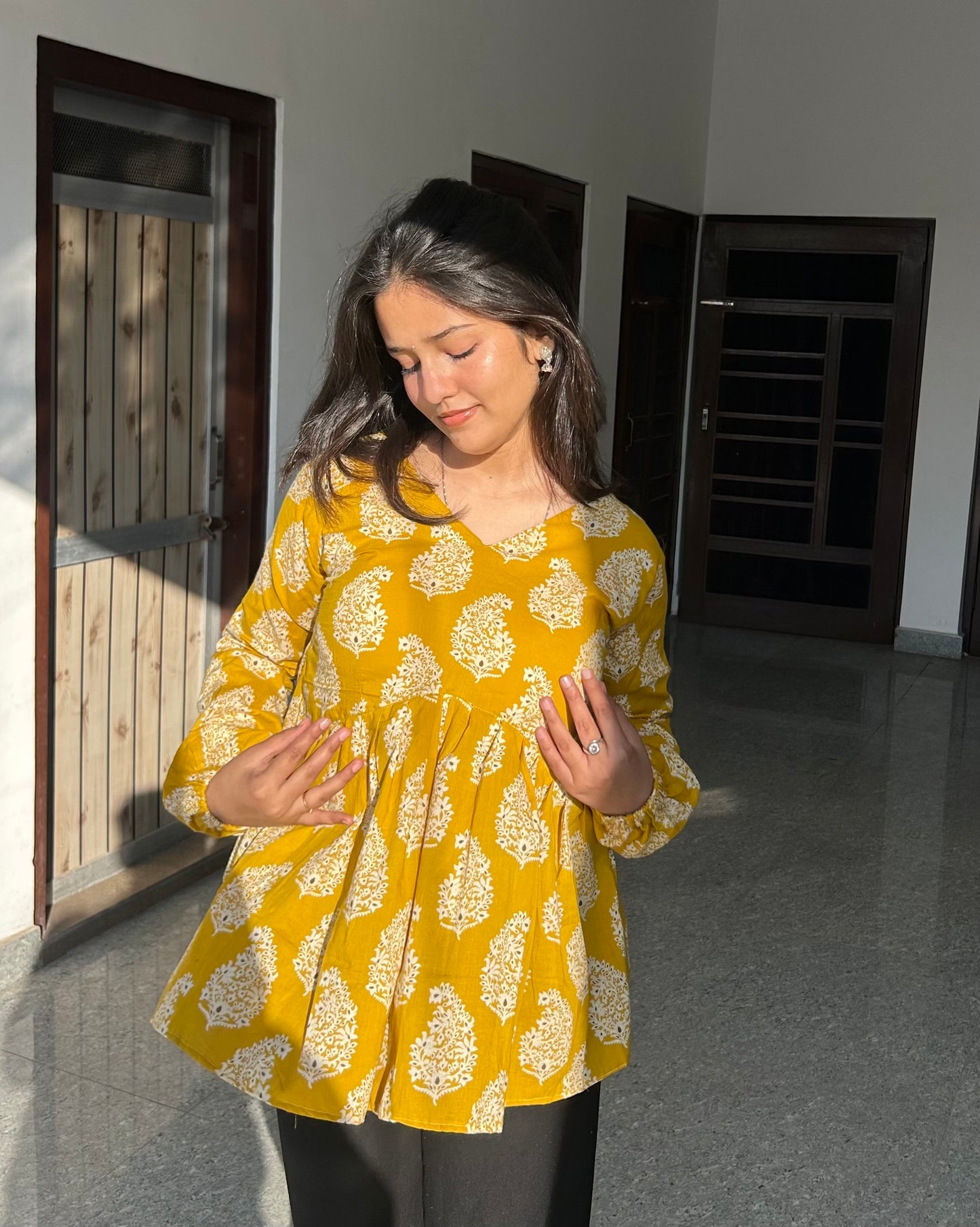 Besan Peplum Backless Kurti