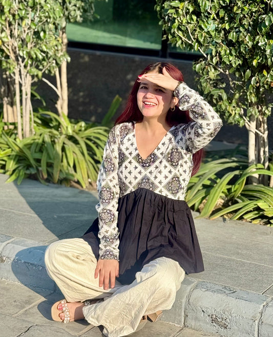 Kaia Contrast Peplum Kurti