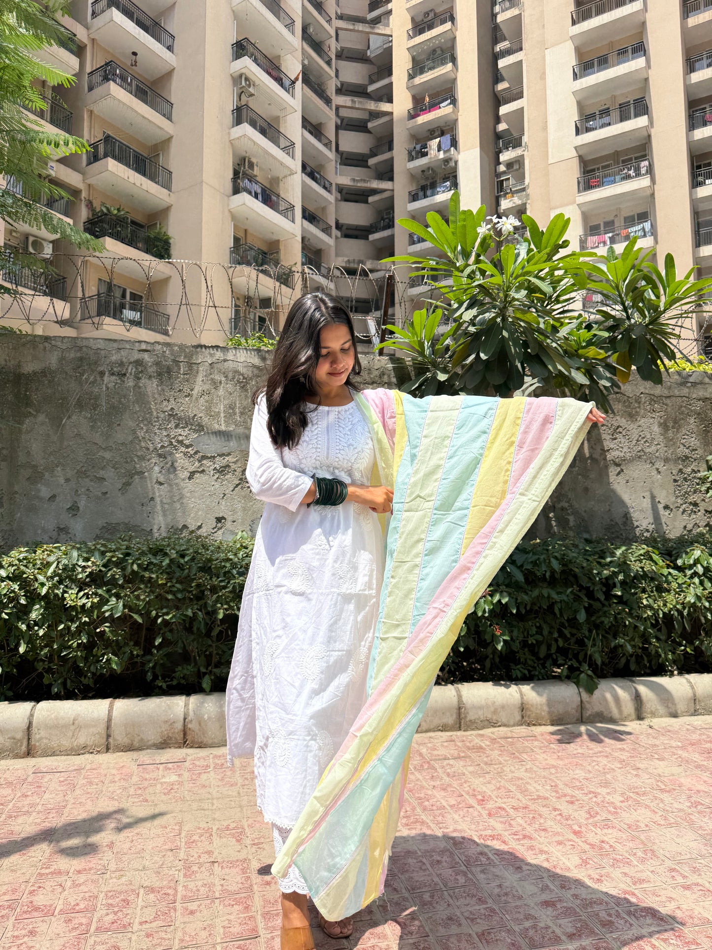 Rangvasant Chikankari suit set ( with pastel dupatta )
