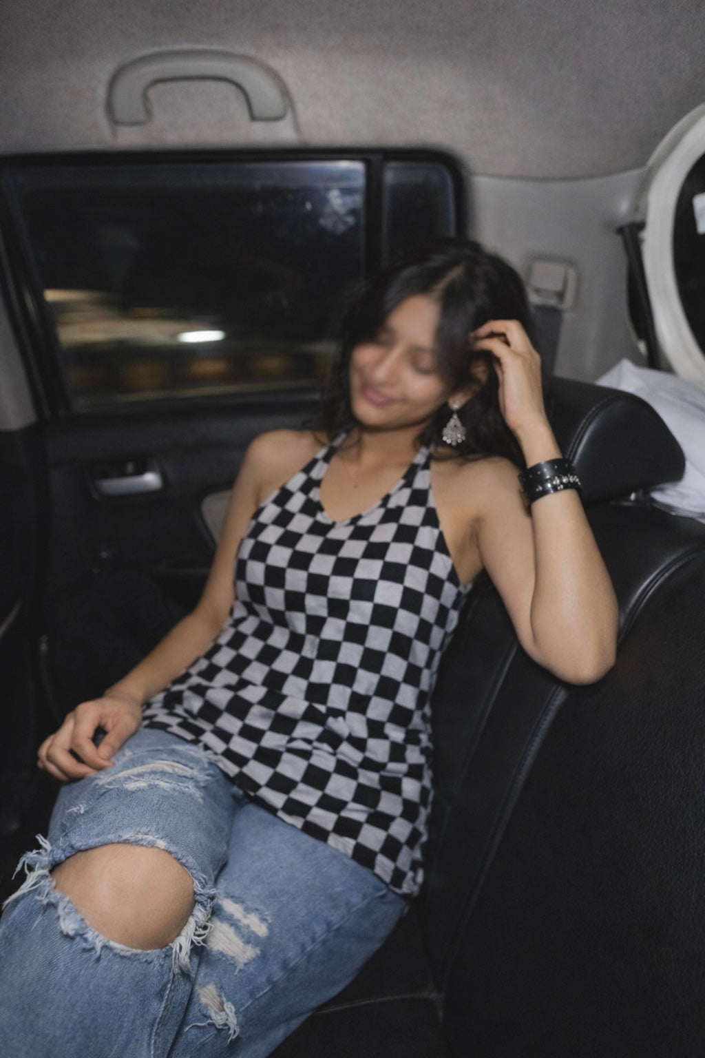 Check & Mate Halter Neck Short Kurti