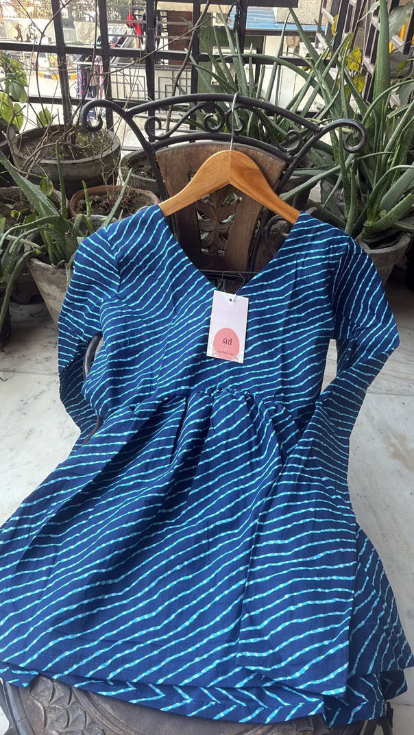 Blue lehriya Peplum Short Kurti Top