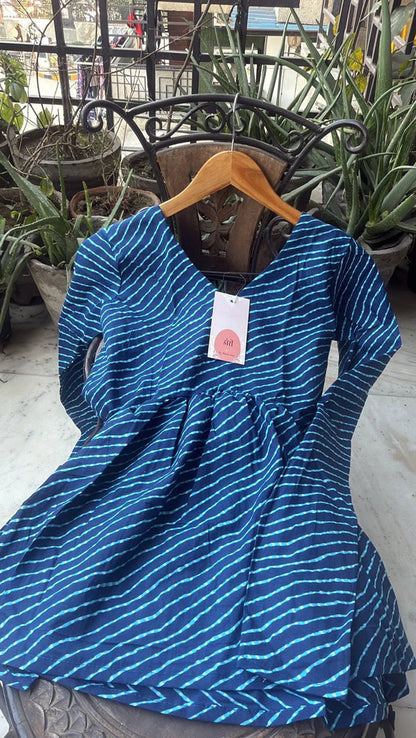 Blue lehriya Peplum Short Kurti Top