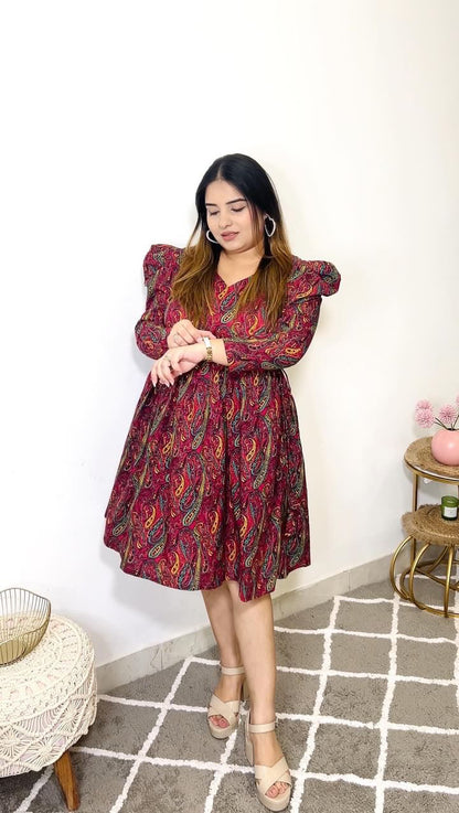 Paisley Print Puff Dress