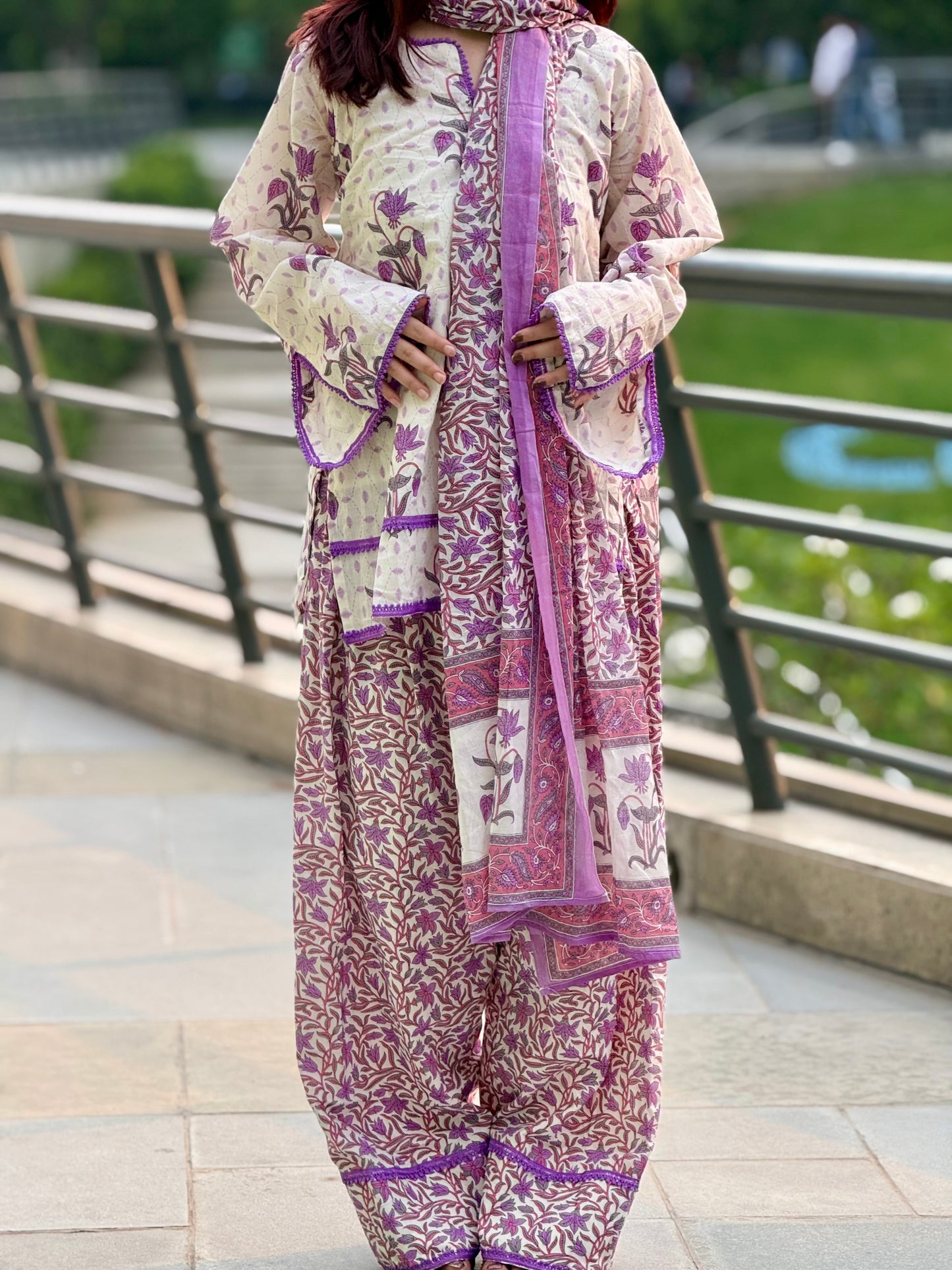 Haseen Farshi Salwar Set ( with matching purple chiffon dupatta )