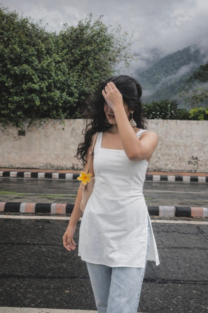 White Solid Backless Kurti