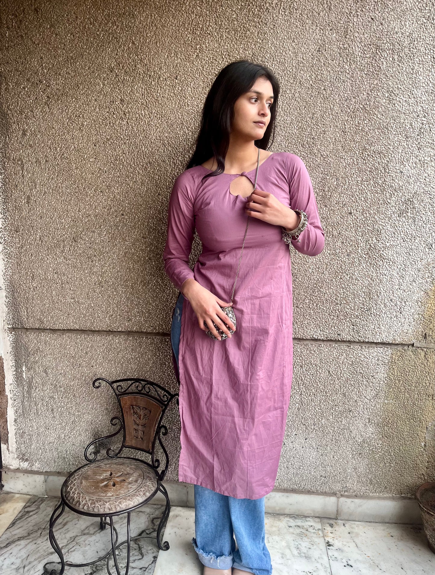 Solid Mauve Long Kurti