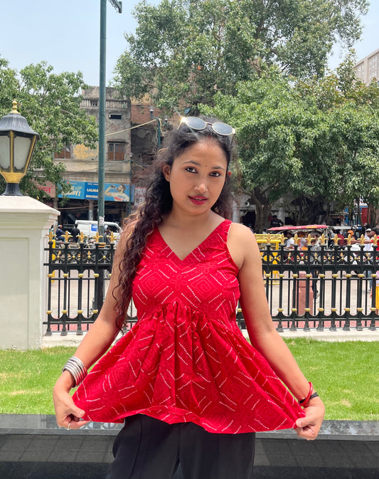 Red Pepper Peeplum Short Kurti