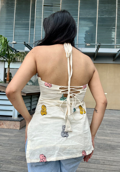 Pooh Halter Neck Short Kurti