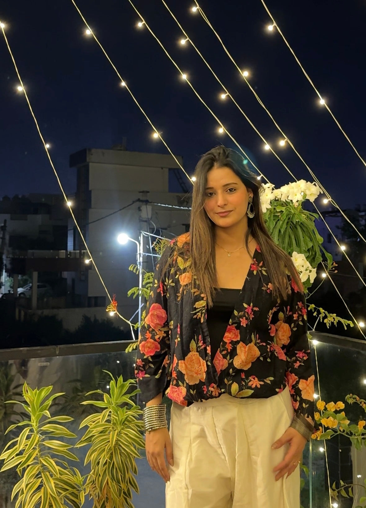 Black Floral Hakoba Shrug