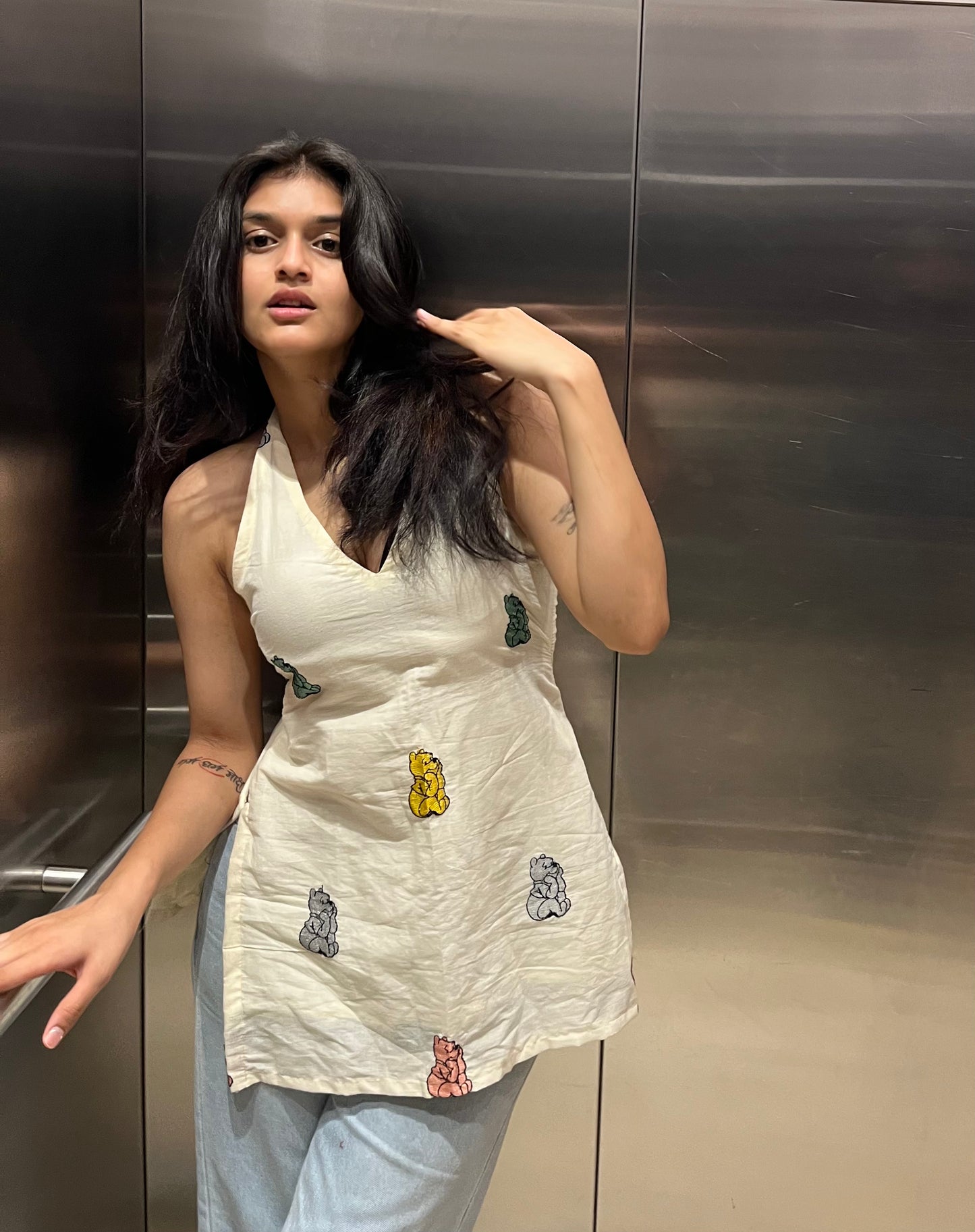 Pooh Halter Neck Short Kurti