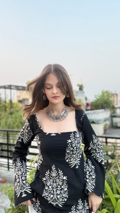 Nazakat in Black Straight Short Kurti