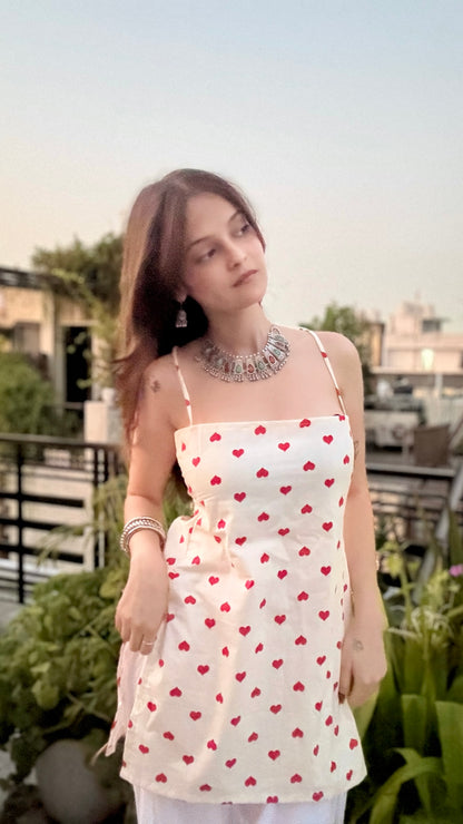 Little Hearts Backless Short Kurti