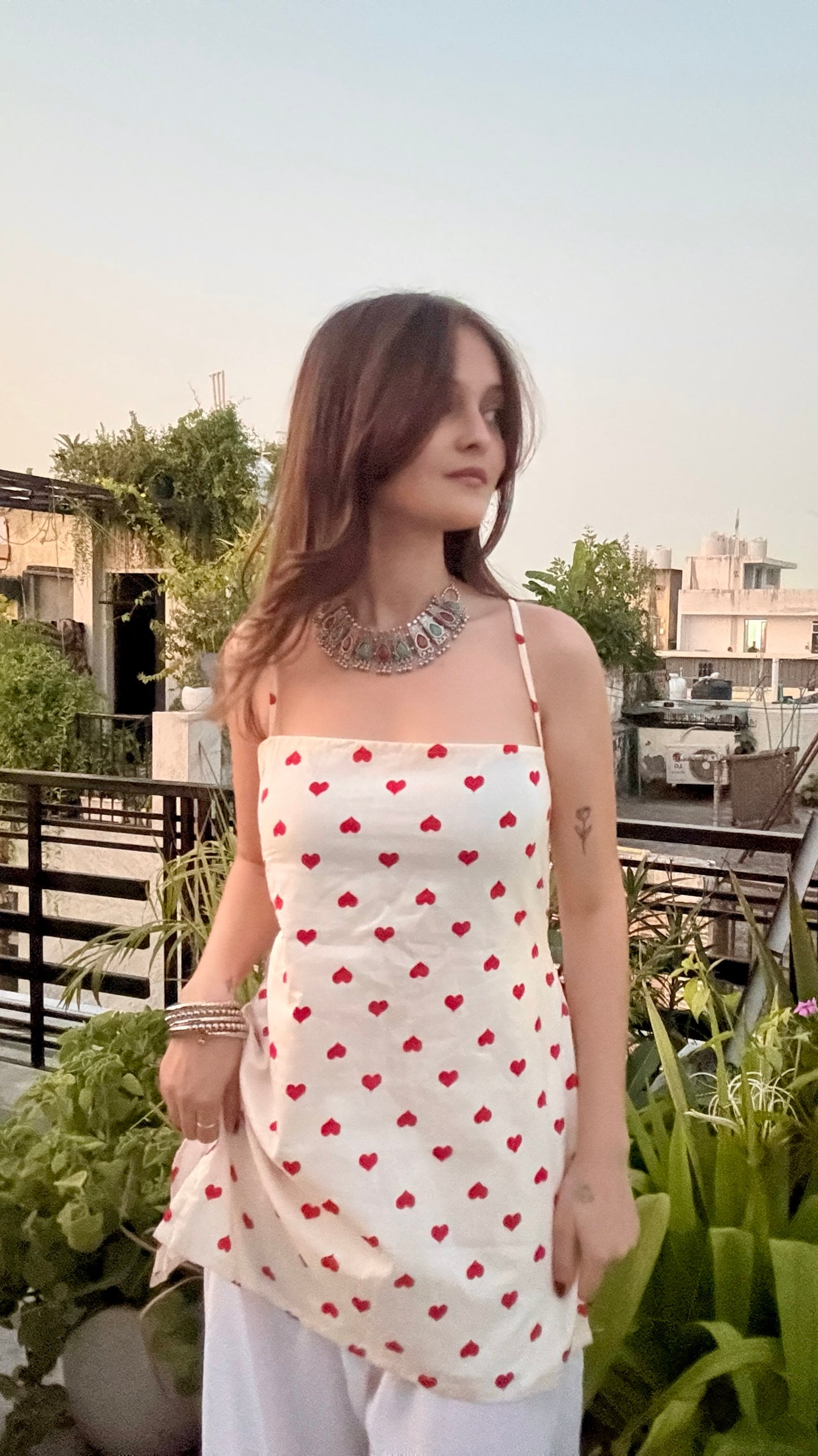Little Hearts Backless Short Kurti