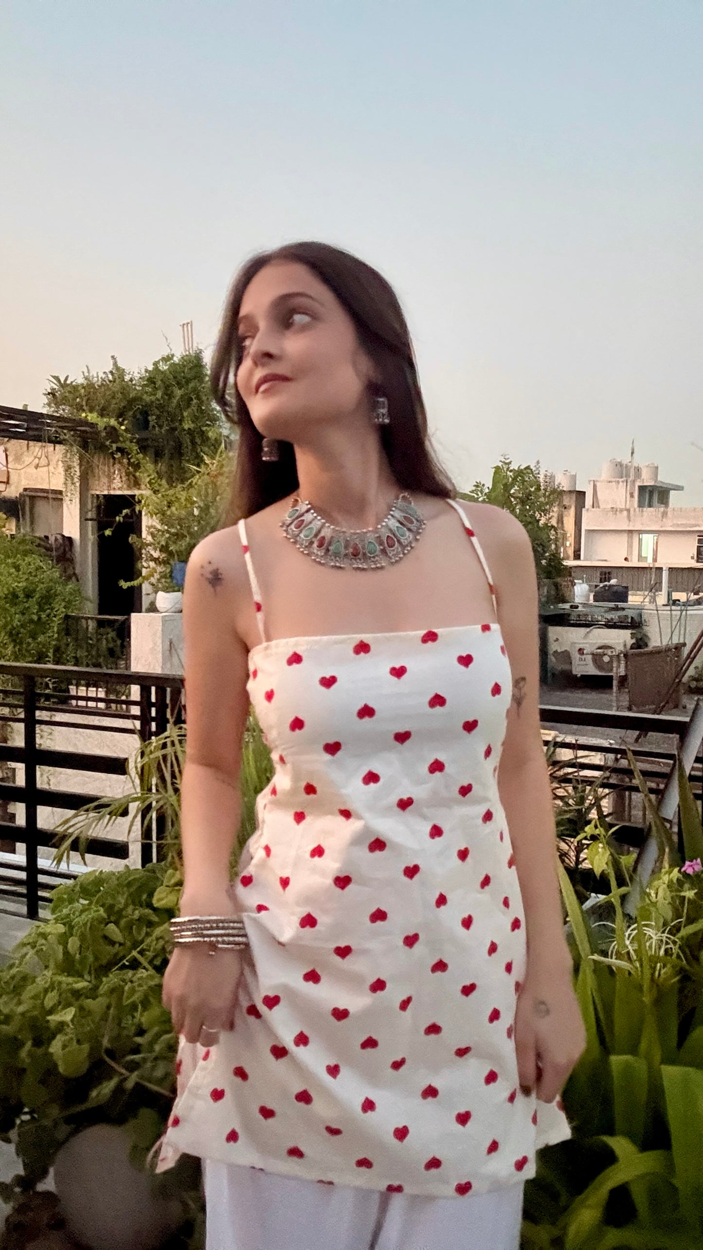 Little Hearts Backless Short Kurti