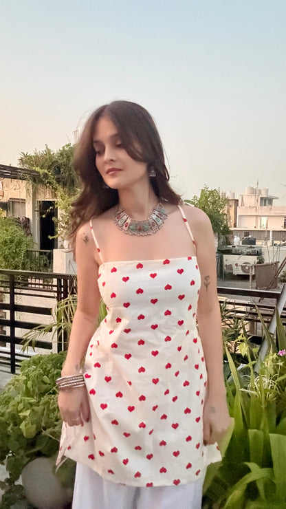 Little Hearts Backless Short Kurti