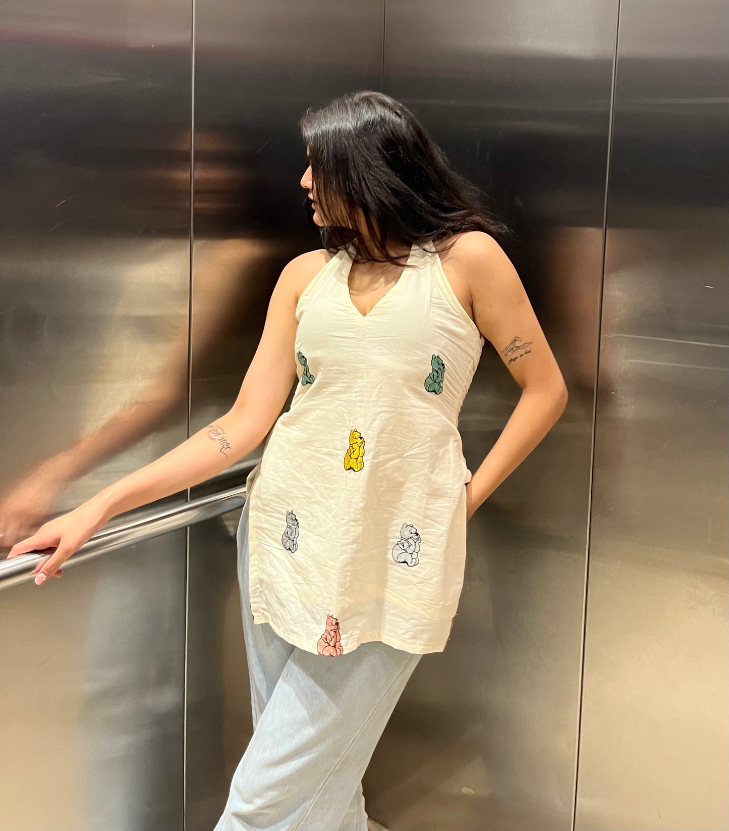 Pooh Halter Neck Short Kurti