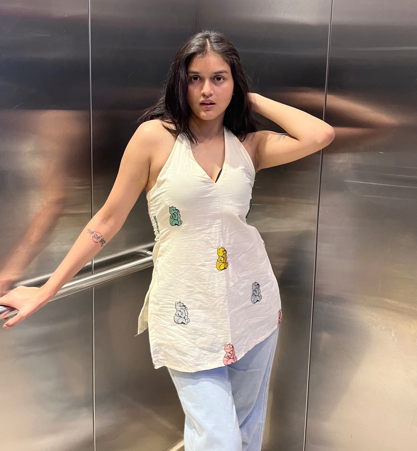 Pooh Halter Neck Short Kurti