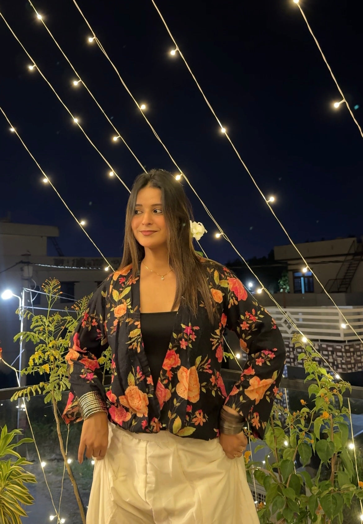 Black Floral Hakoba Shrug